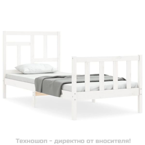 Рамка за легло без матрак, бял, 90x200 см, бор масив