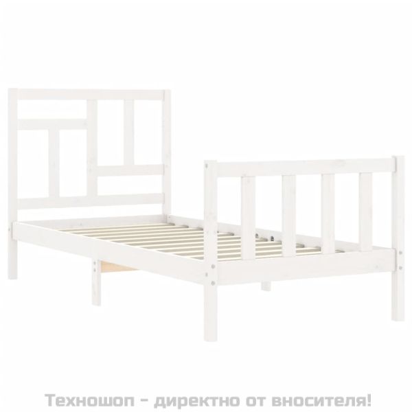 Рамка за легло без матрак, бял, 90x200 см, бор масив