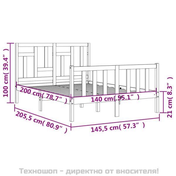 Рамка за легло без матрак, бял, 140x200 см, бор масив