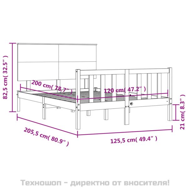 Рамка за легло без матрак, бял, 120x200 см, бор масив