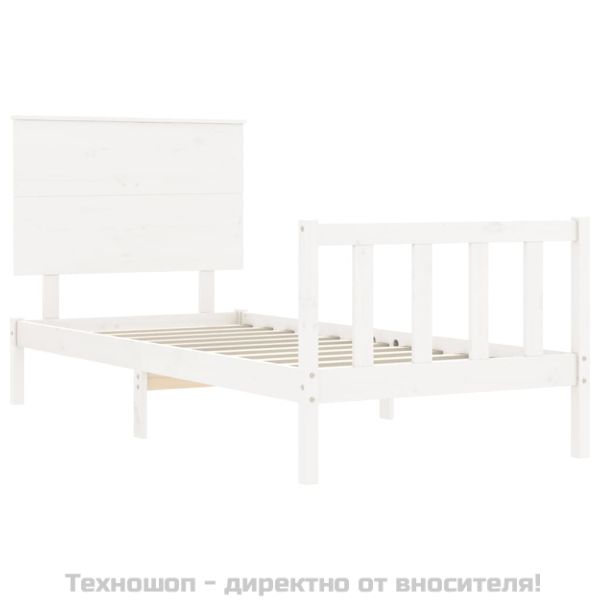 Рамка за легло без матрак, бял, 90x200 см, бор масив