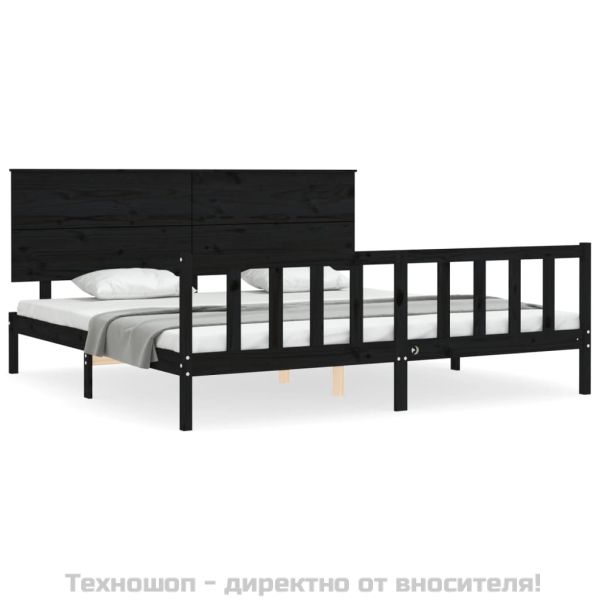 Рамка за легло с табла, черна, 200x200 см, масивно дърво