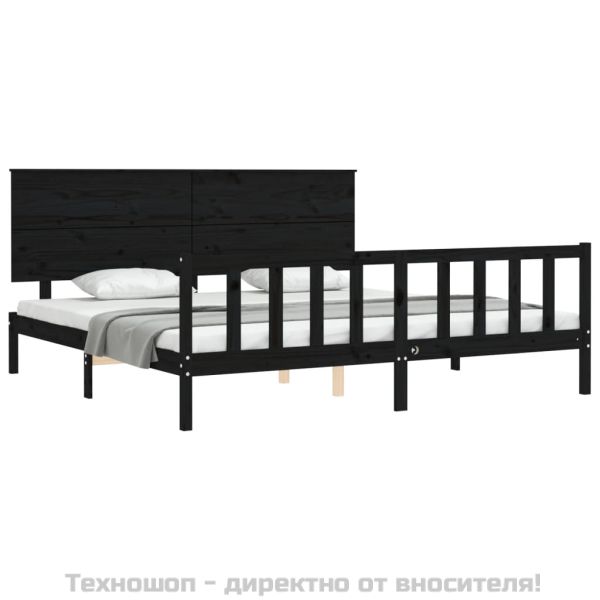 Рамка за легло с табла, черна, 200x200 см, масивно дърво