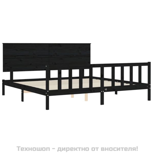 Рамка за легло с табла, черна, 200x200 см, масивно дърво