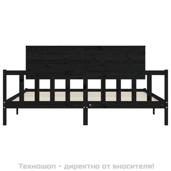 Рамка за легло с табла, черна, 200x200 см, масивно дърво