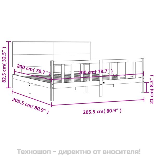 Рамка за легло с табла, черна, 200x200 см, масивно дърво