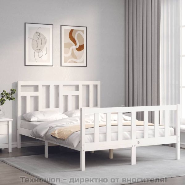 Рамка за легло с табла бяла Small Double масивна дървесина