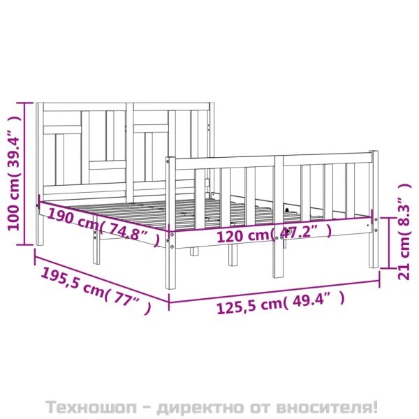 Рамка за легло с табла бяла Small Double масивна дървесина