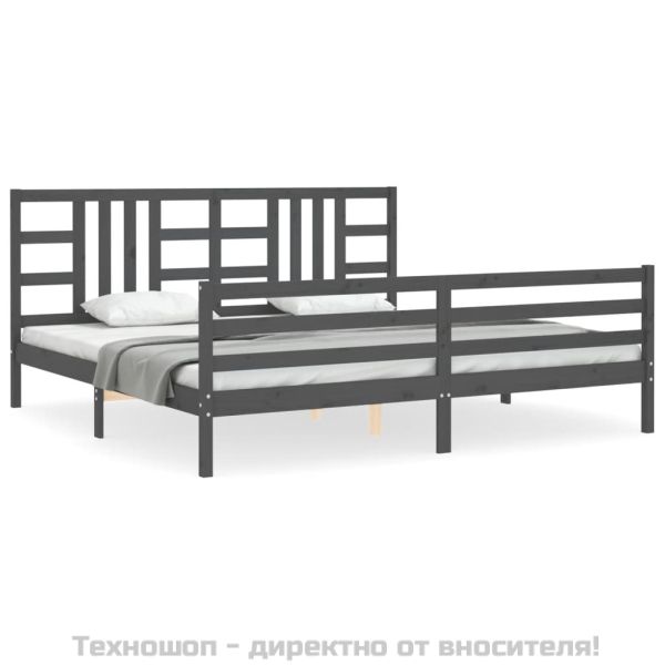 Рамка за легло с табла, сива, 200х200 см, масивно дърво