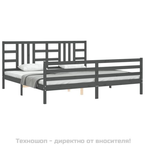 Рамка за легло с табла, сива, 200х200 см, масивно дърво