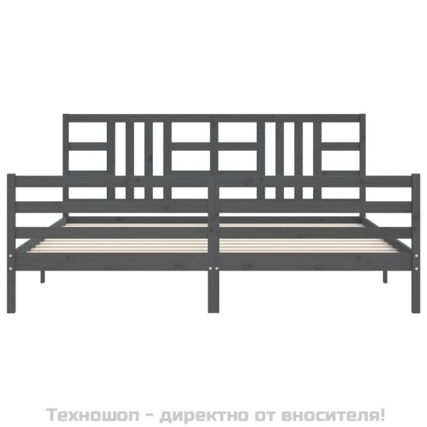 Рамка за легло с табла, сива, 200х200 см, масивно дърво