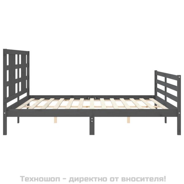 Рамка за легло с табла, сива, 200х200 см, масивно дърво