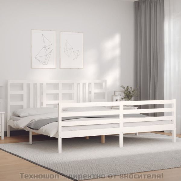 Рамка за легло с табла, бяла, 200x200 см, масивно дърво