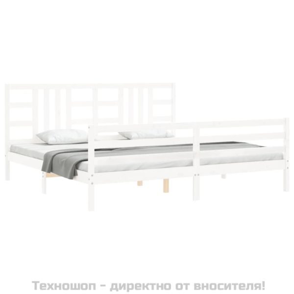 Рамка за легло с табла, бяла, 200x200 см, масивно дърво