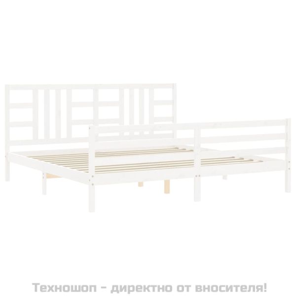 Рамка за легло с табла, бяла, 200x200 см, масивно дърво