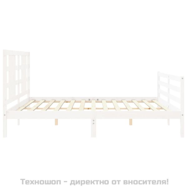 Рамка за легло с табла, бяла, 200x200 см, масивно дърво