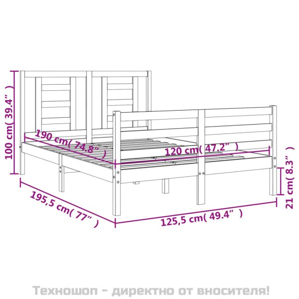 Рамка за легло с табла Small Double масивна дървесина