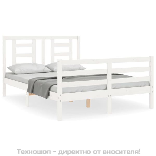Рамка за легло с табла, бяла, 140х200 см, масивно дърво