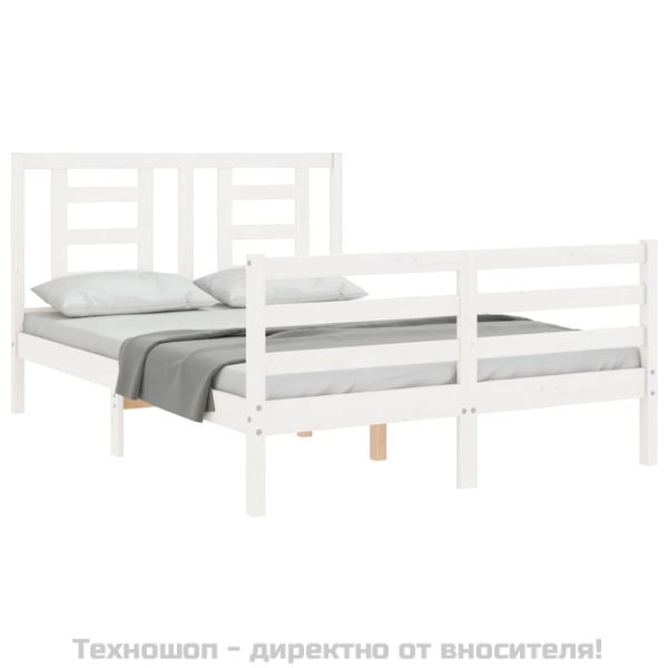 Рамка за легло с табла, бяла, 140х200 см, масивно дърво
