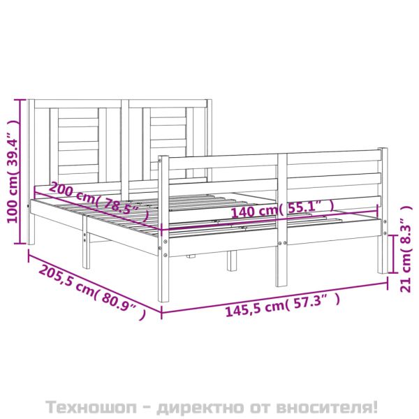 Рамка за легло с табла, бяла, 140х200 см, масивно дърво