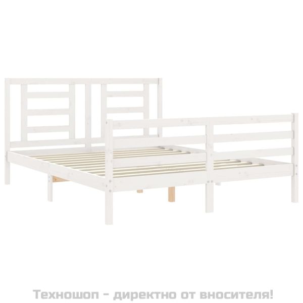 Рамка за легло с табла, бяла, 160х200 см, масивно дърво