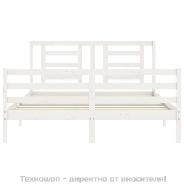 Рамка за легло с табла, бяла, 160х200 см, масивно дърво