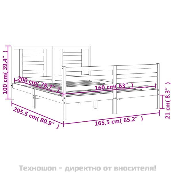 Рамка за легло с табла, бяла, 160х200 см, масивно дърво