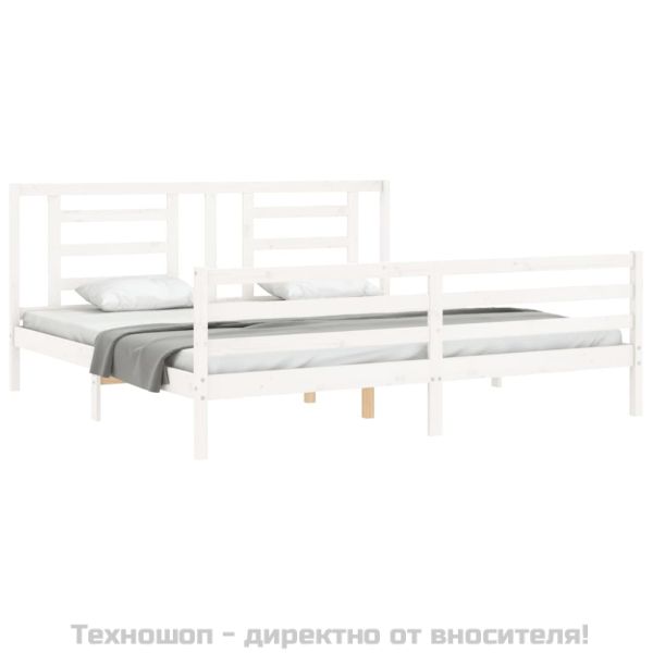 Рамка за легло с табла, бяла, 200x200 см, масивно дърво