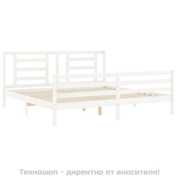 Рамка за легло с табла, бяла, 200x200 см, масивно дърво