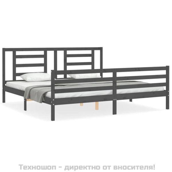 Рамка за легло с табла, сива, 200х200 см, масивно дърво