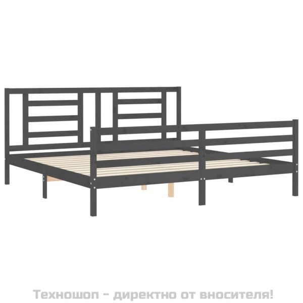 Рамка за легло с табла, сива, 200х200 см, масивно дърво