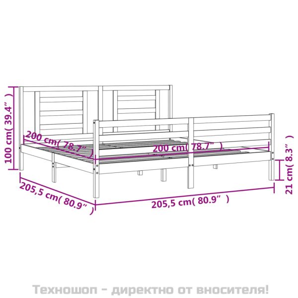 Рамка за легло с табла, сива, 200х200 см, масивно дърво