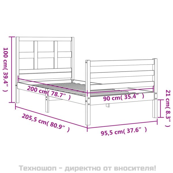 Рамка за легло с табла, 90x200 см, масивно дърво