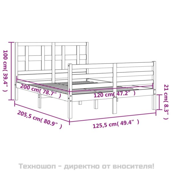 Рамка за легло с табла, 120х200 см, масивно дърво