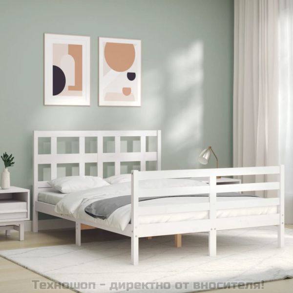 Рамка за легло с табла, бяла, 120х200 см, масивно дърво