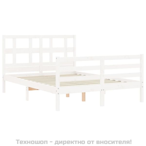 Рамка за легло с табла, бяла, 120х200 см, масивно дърво
