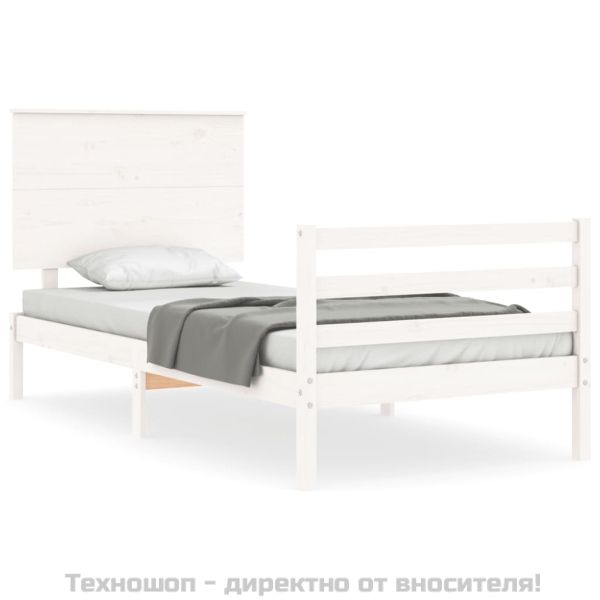 Рамка за легло с табла, бяла, 90x200 см, масивно дърво