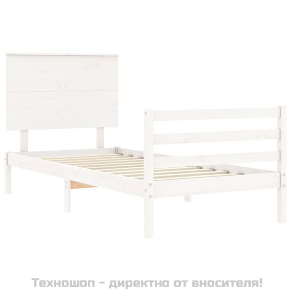 Рамка за легло с табла, бяла, 90x200 см, масивно дърво
