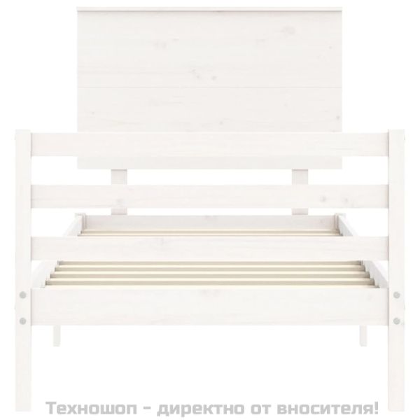 Рамка за легло с табла, бяла, 90x200 см, масивно дърво