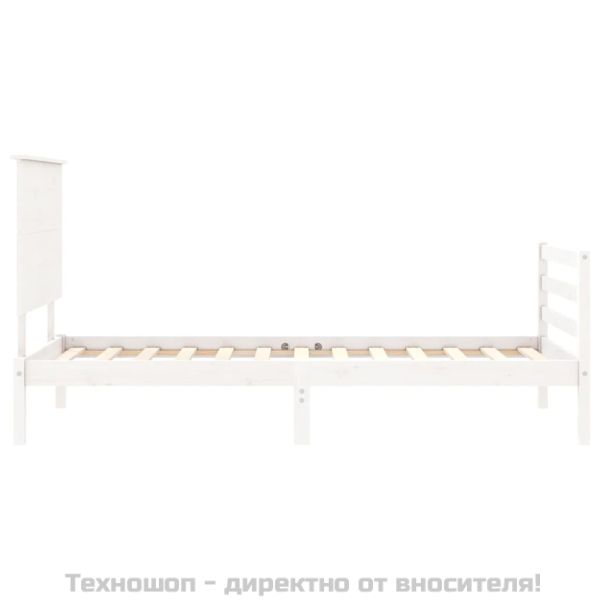 Рамка за легло с табла, бяла, 90x200 см, масивно дърво