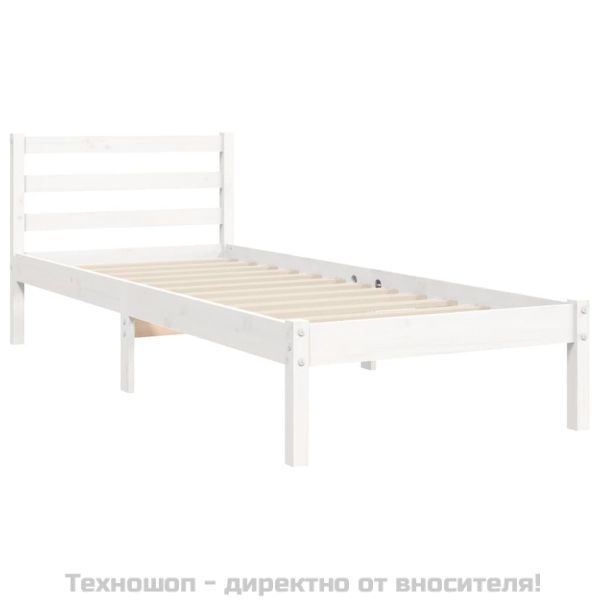 Рамка за легло с табла, бяла, 90x200 см, масивно дърво