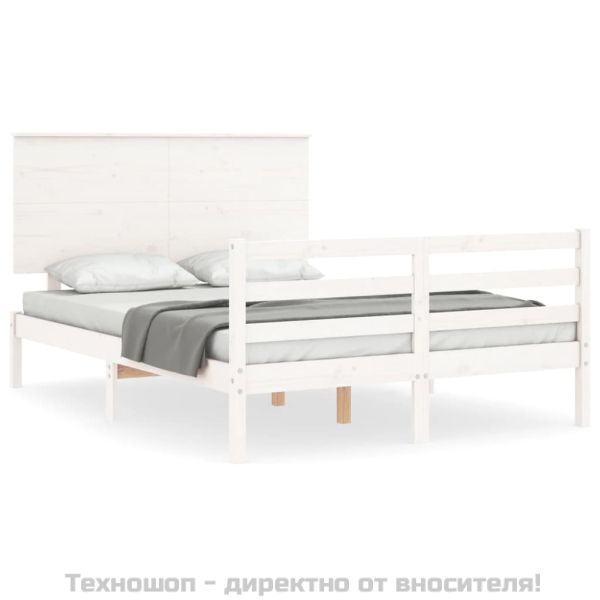 Рамка за легло с табла, бяла, 120х200 см, масивно дърво