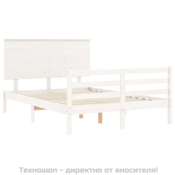 Рамка за легло с табла, бяла, 120х200 см, масивно дърво