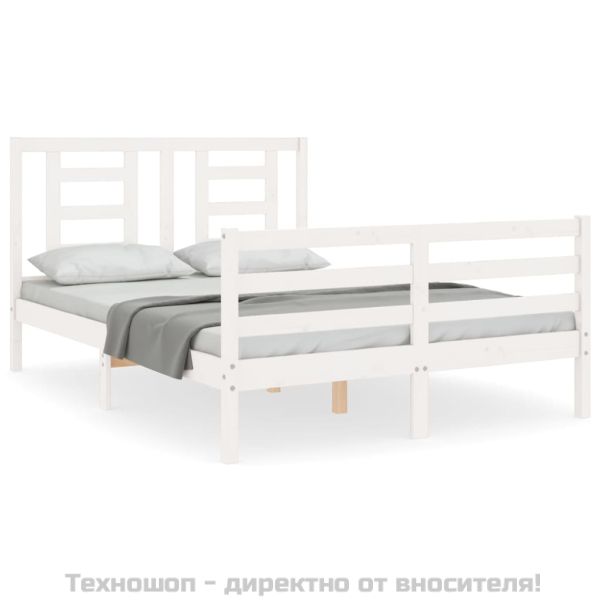 Рамка за легло с табла, бяла, 120х200 см, масивно дърво