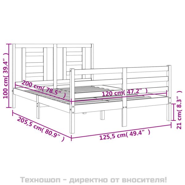 Рамка за легло с табла, бяла, 120х200 см, масивно дърво