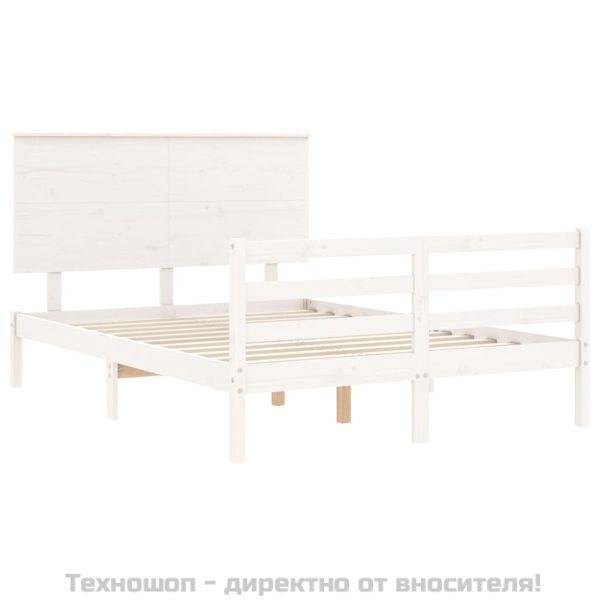 Рамка за легло с табла, бяла, 140х200 см, масивно дърво