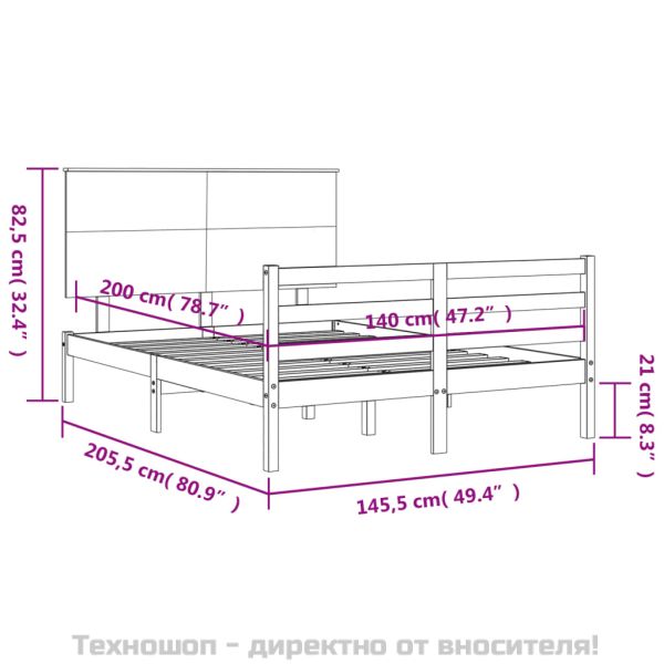 Рамка за легло с табла, бяла, 140х200 см, масивно дърво