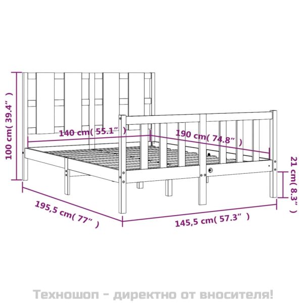Рамка за легло без матрак, 140x190 см, масивна чамова дървесина