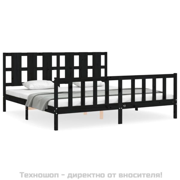 Рамка за легло с табла, черна, 200x200 см, масивно дърво