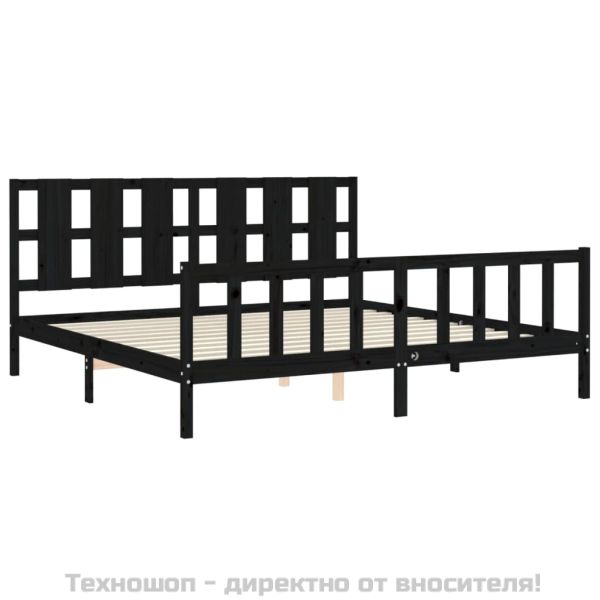 Рамка за легло с табла, черна, 200x200 см, масивно дърво